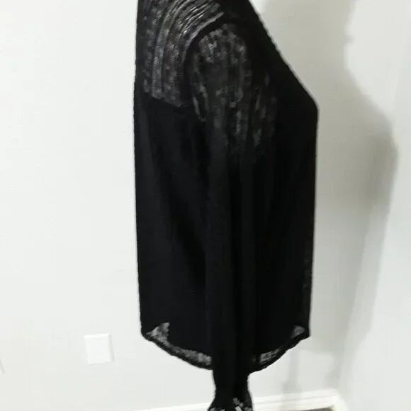 Adrianna Papell lovely dark black sheer neckline long sleeve top size M - Picture 6 of 11